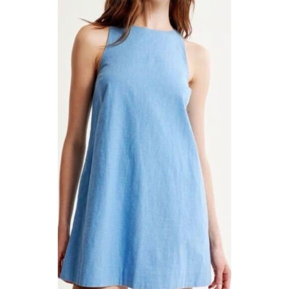 Abercrombie & Fitch High-Neck Linen-Blend Mini Dress size S TALL NEW - Picture 1 of 4